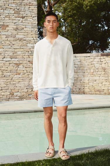 Zara 亞麻羊毛混紡亨利領針織衫 - 裸色