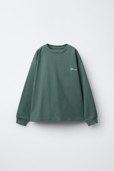 Zara 重磅刺繡標語 T 恤 - 鴨綠色