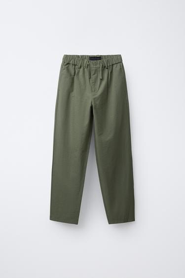 Zara FLOWY PLEATED PANTS - Light khaki