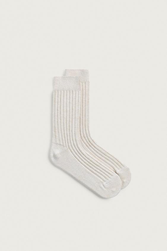 IRREGULAR RIBBED SOCKS - Ecru by Zara - Image 0