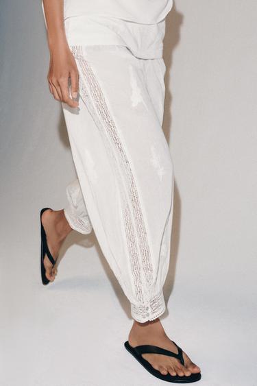 PANTALON BOUFFANT BRODERIES ZW COLLECTION - Écru de Zara - Image 3