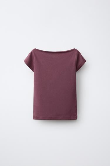 CAMISETA CUELLO BARCO - Burgundy de Zara - Imagen 0