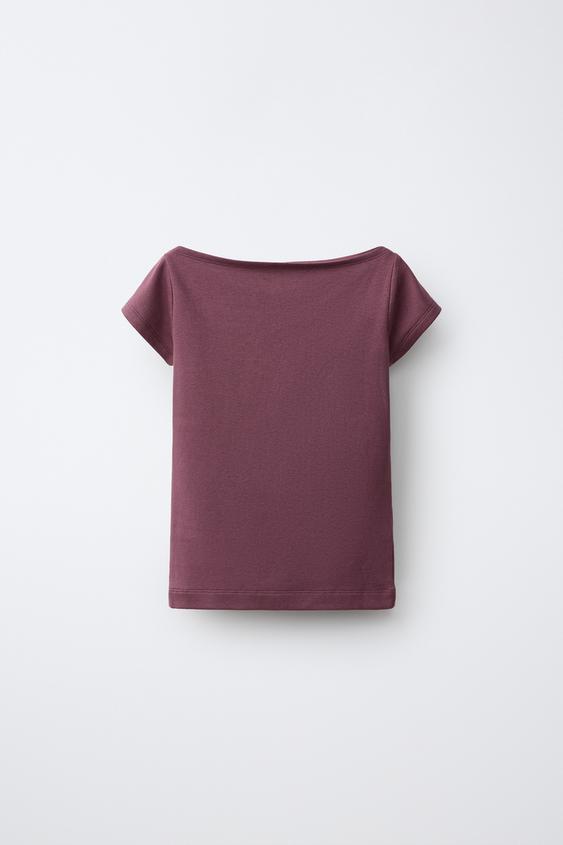 CAMISETA CUELLO BARCO - Burgundy de Zara - Imagen 0