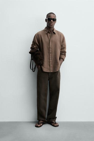 CAMISA REGULAR FIT 100% LINO - Marrón de Zara - Imagen 0