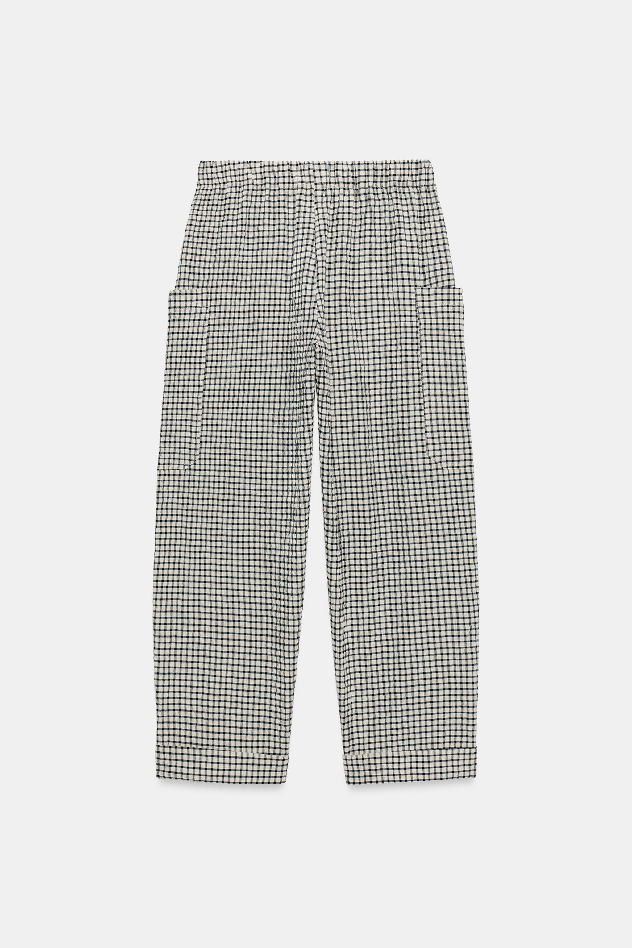 PLAID ELASTIC WAIST TROUSERS