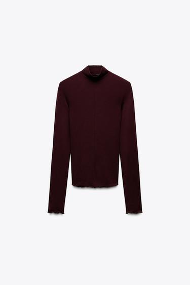 TURTLENECK T-SHIRT - Burgundy by Zara