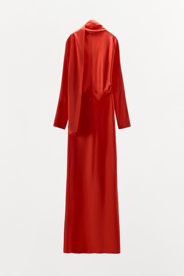 ROBE SATINÉE FOULARD MANCHES CHAUVE-SOURIS - Rouge de Zara - Image 3