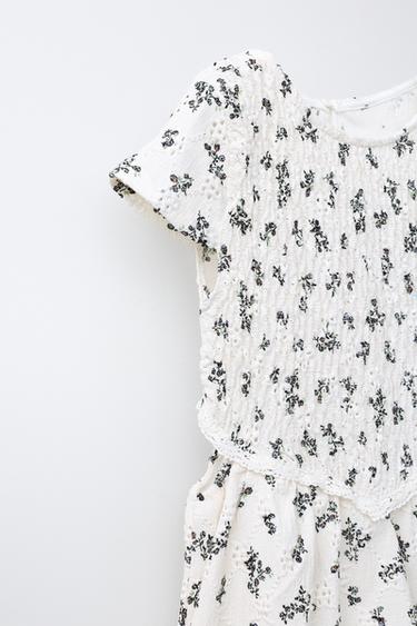 FLORAL SMOCKED DRESS - Black / Ecru by Zara - Image 3