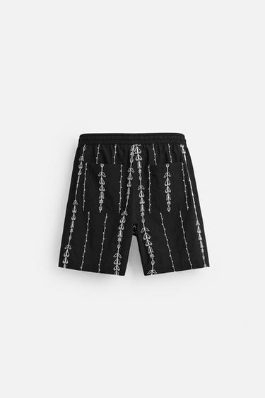 CONTRAST EMBROIDERED BERMUDA SHORTS - Black / White by Zara - Image 6
