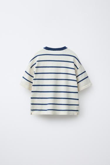 STRIPED KNIT T-SHIRT - Green / Blue by Zara - Image 1