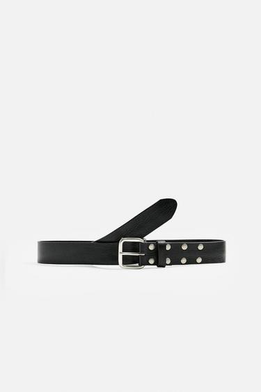 STUDDED LEATHER BELT - Black by Zara
