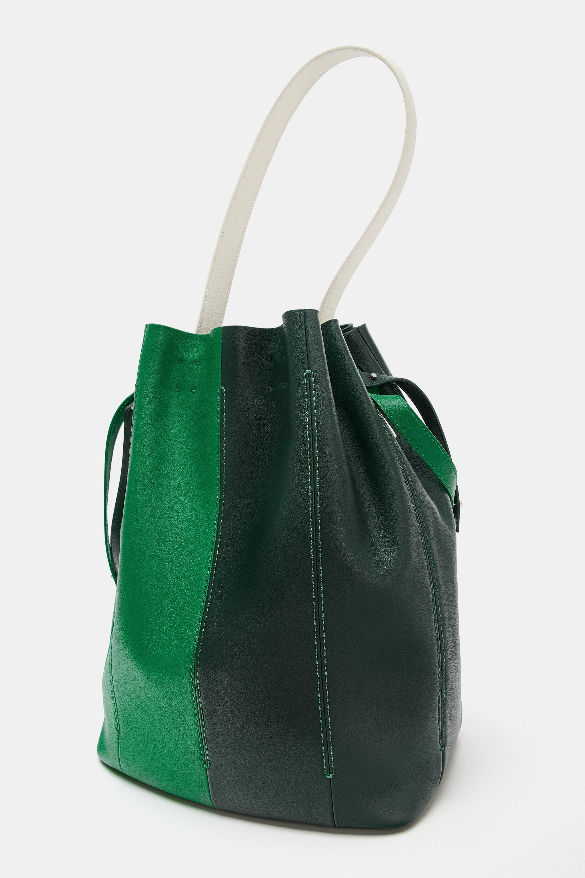 LARGE COLORBLOCK LEATHER BAG - Green | ZARA Mexico