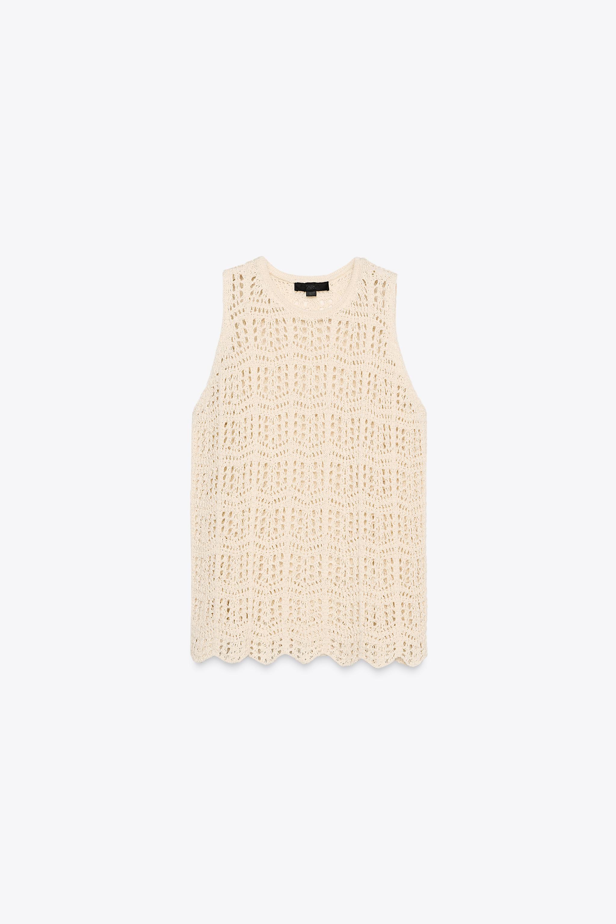 【ZARA】POINTELLEニットトップス  6771/060/712 POINTELLE KNIT TOP - Ecru | ZARA United States