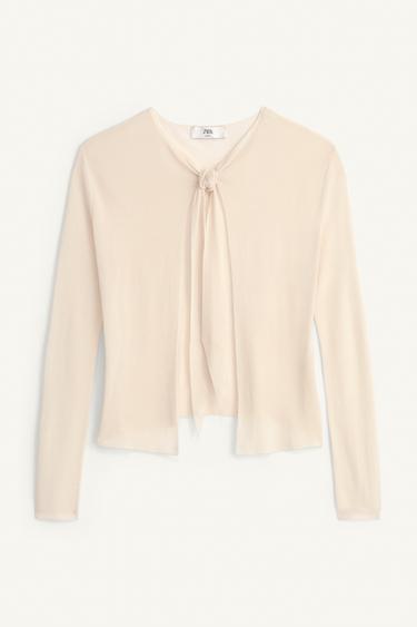 GILET EN MAILLE FINE À NŒUDS LIMITED EDITION - Écru / Chiné de Zara - Image 3