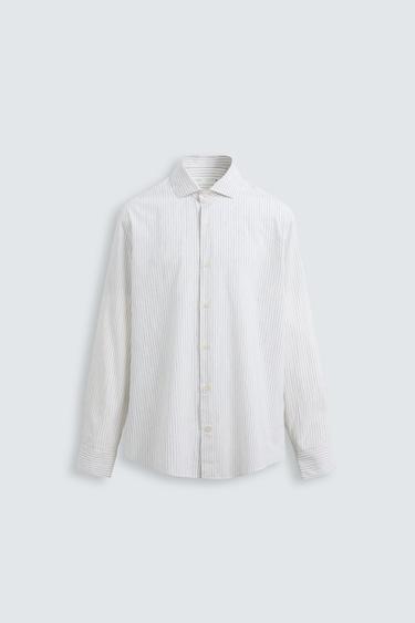 CAMISA COM TEXTURA LISTRADA - Branco / Verde da Zara