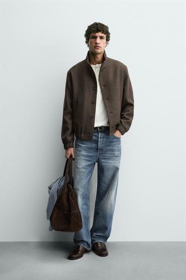 VESTE EN TISSU AVEC LAINE - Vison de Zara - Image 0