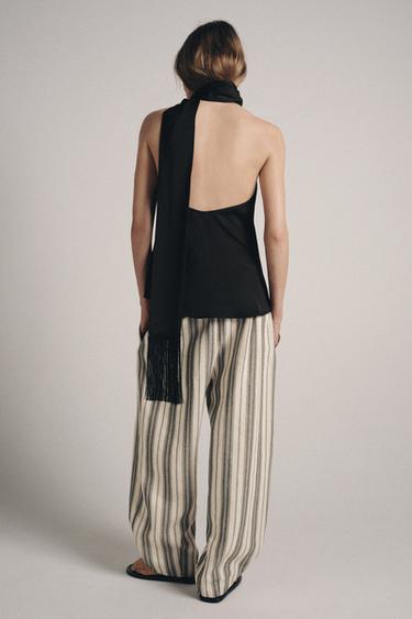 TOP HALTER FOULARD FRANGES ZW COLLECTION - Noir de Zara - Image 2