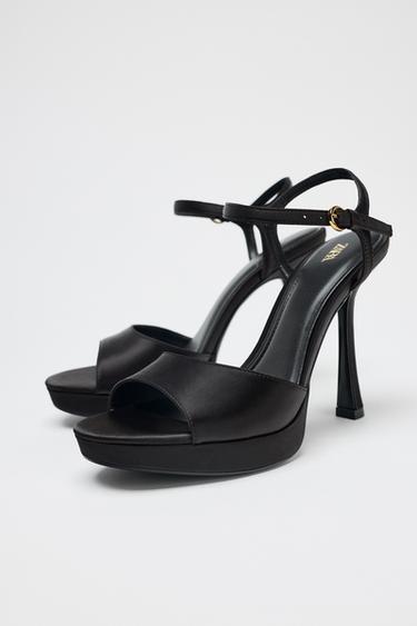 SATIN-EFFECT HEELED SANDALS - Black by Zara - Image 1