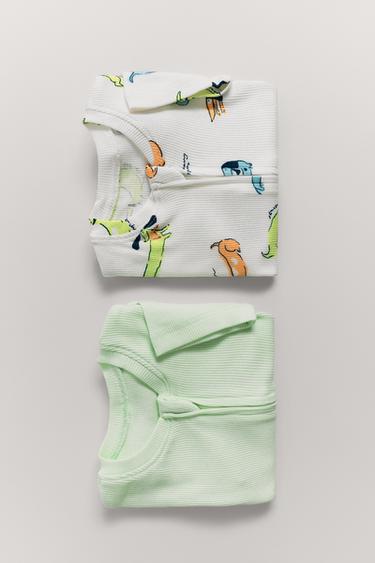 TWO-PACK OF DOG PRINT ALL-IN-ONE SLEEPSUITS - Lime by Zara
