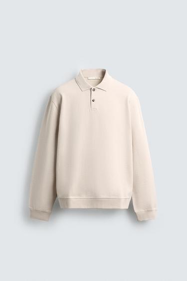 Zara REGULAR FIT TEXTURED POLO SHIRT - Ecru