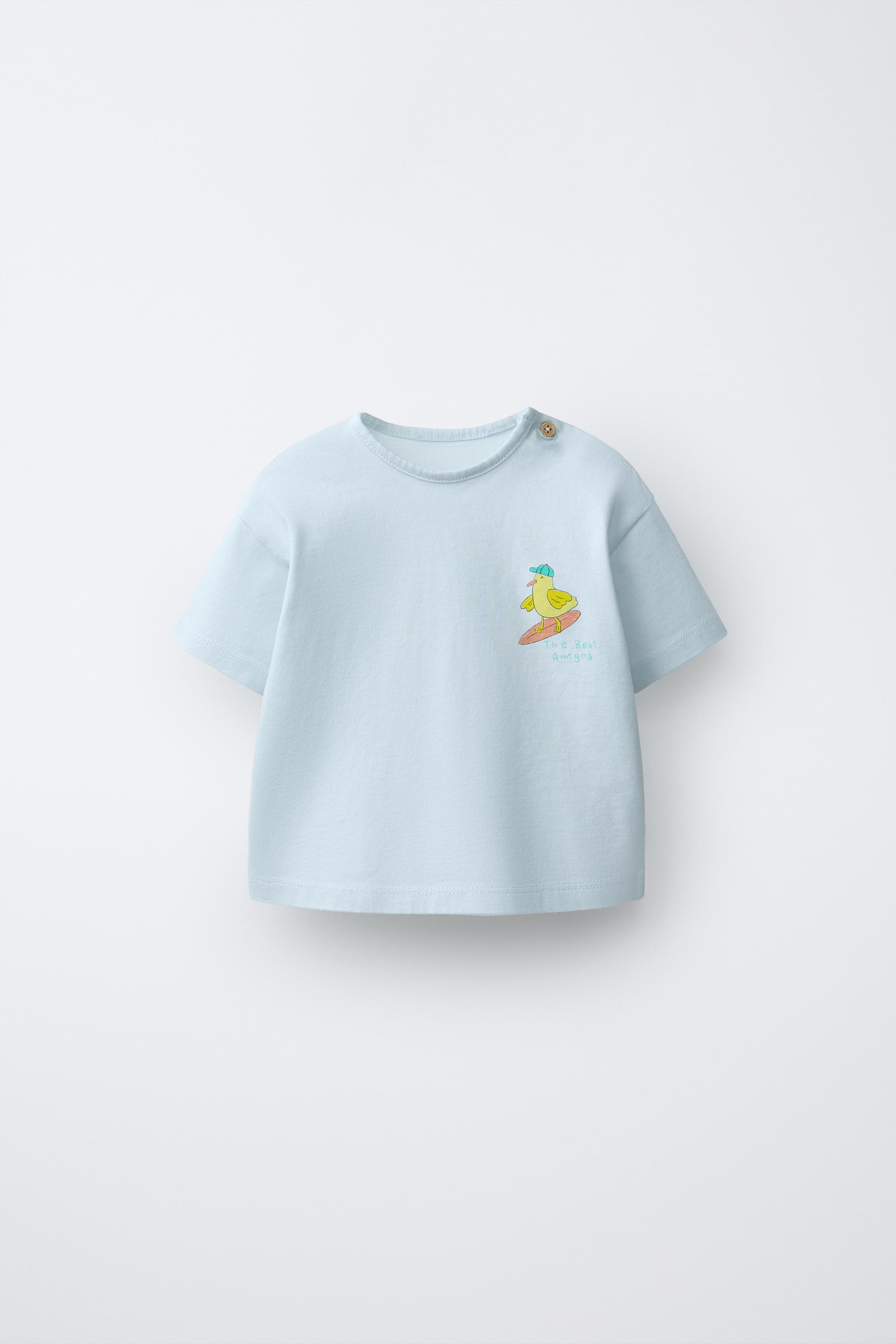 SURF ANIMALS PRINT T-SHIRT — Pastel blue