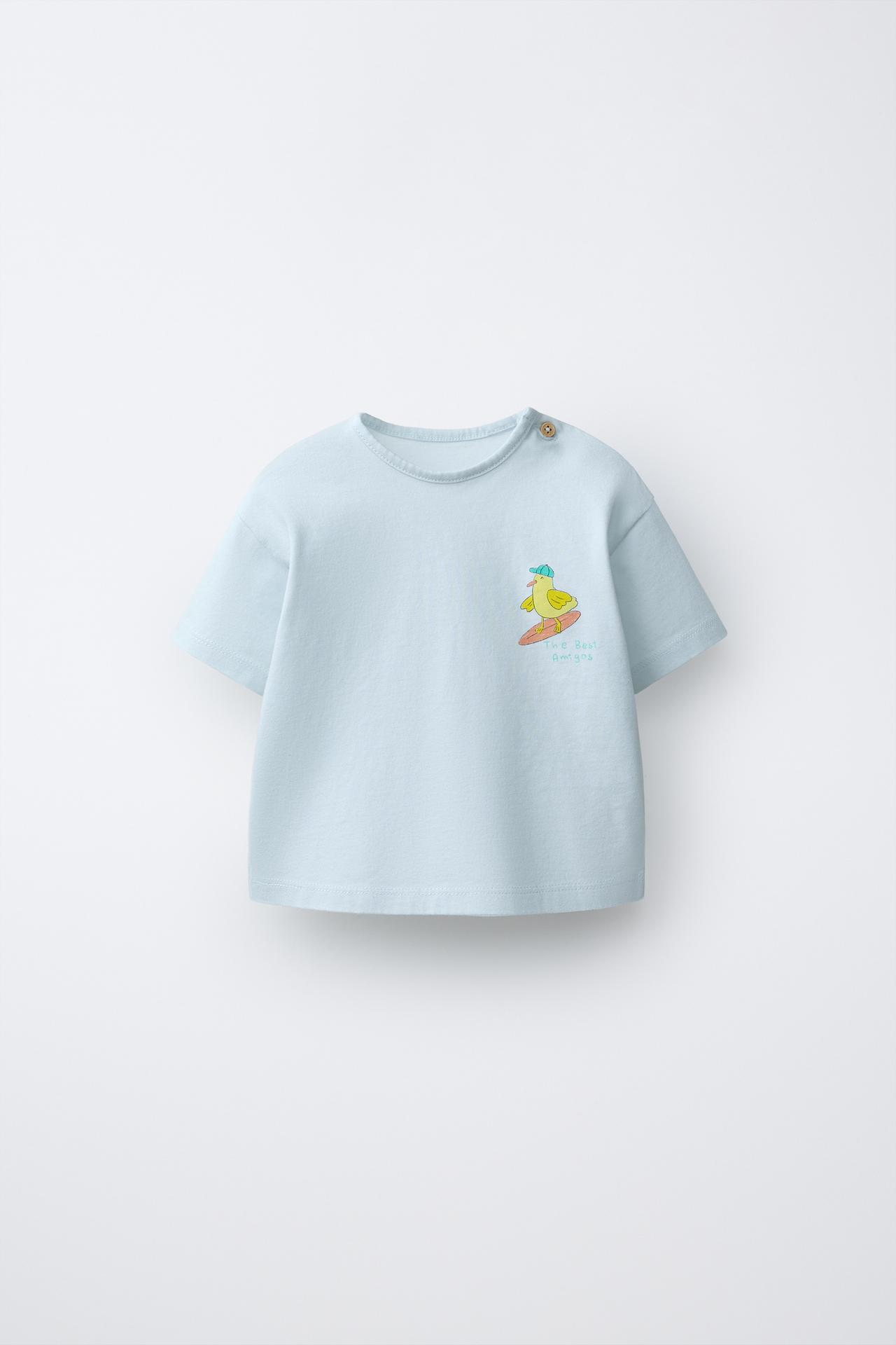 SURF ANIMALS PRINT T-SHIRT — Pastel blue