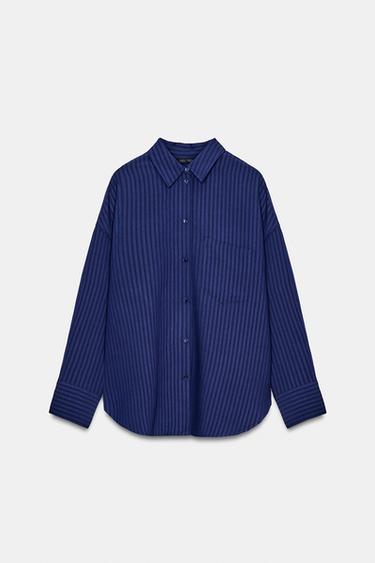 STRIPED JACQUARD SHIRT ZW COLLECTION - Navy blue by Zara - Image 4