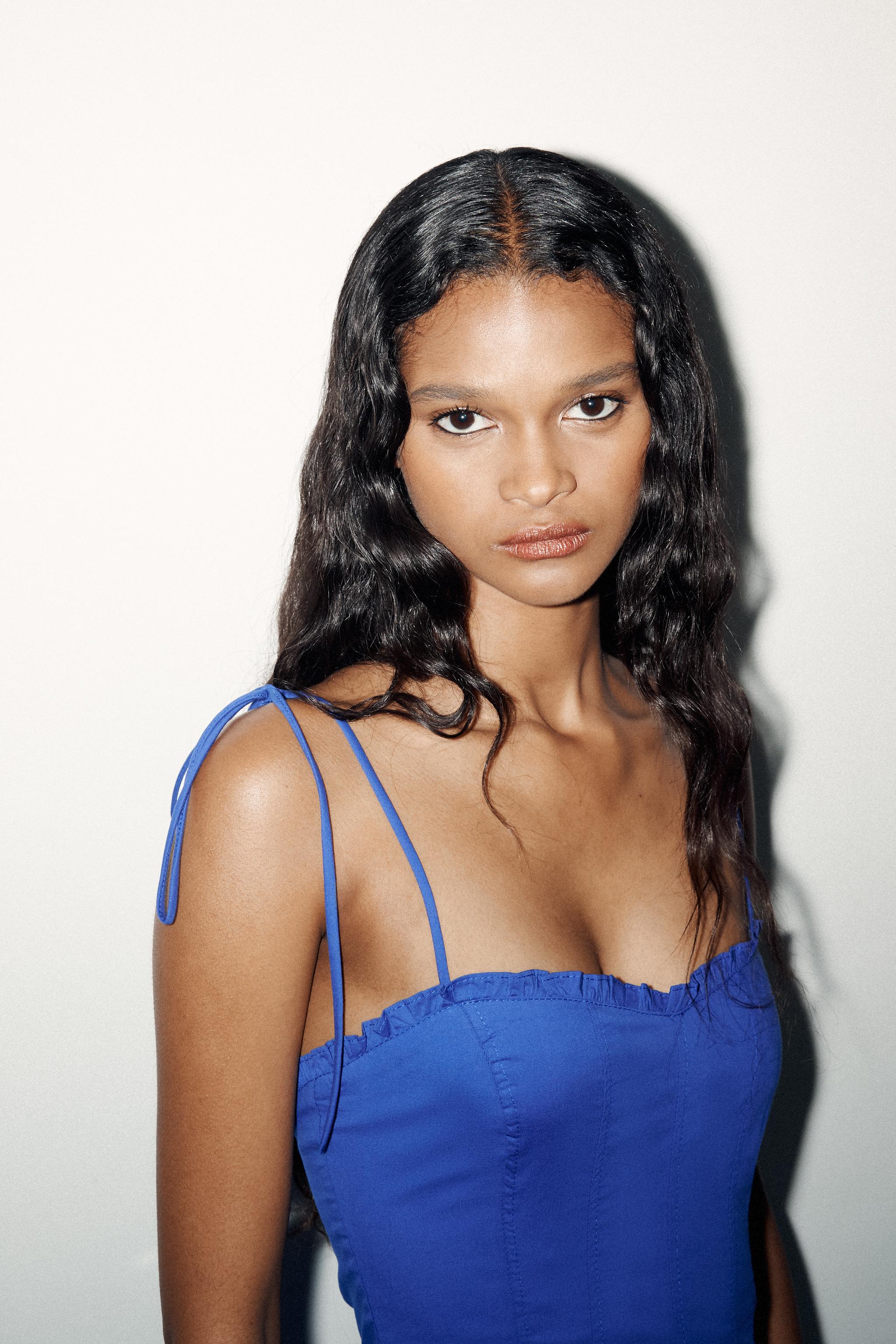POPLIN TIE MIDI DRESS - Cornflower blue | ZARA United States