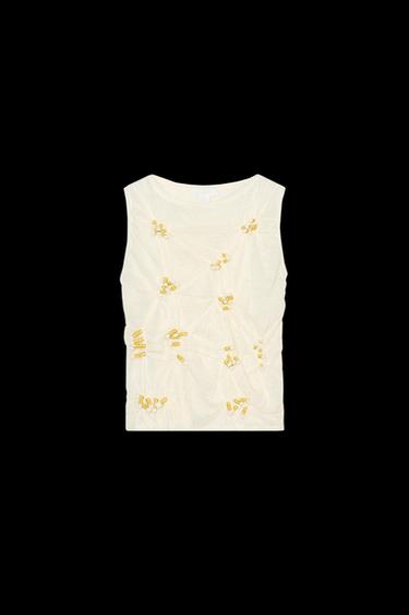 LINEN BLEND TOP WITH CONTRAST WITH KNOTS X FANGLU LIN - Oyster-white by Zara - Image 0