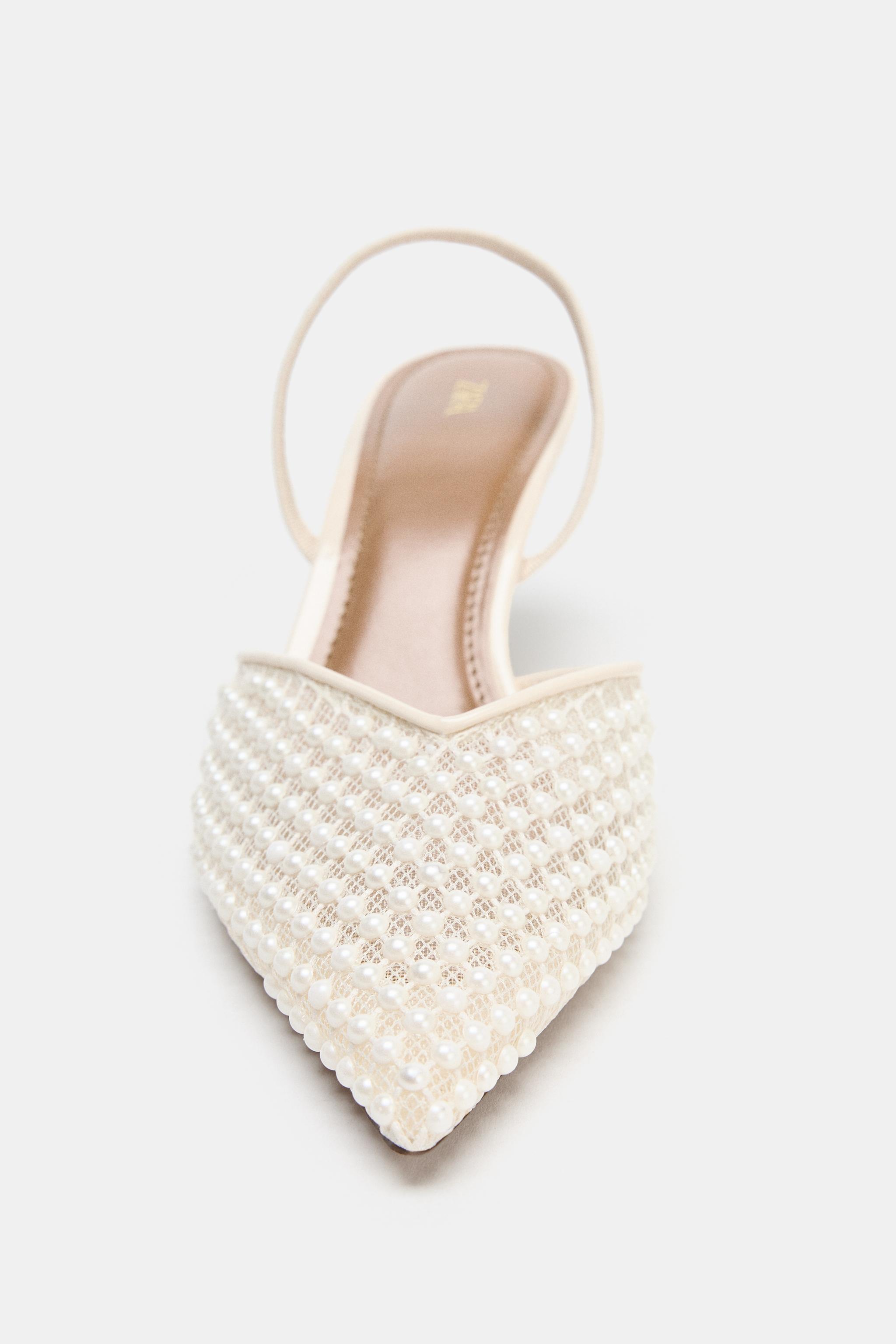 ZARA フェイクパール ハイヒール スリングバックシューズ クリア38 ZARA フェイクパール ハイヒール スリングバックシューズ クリア