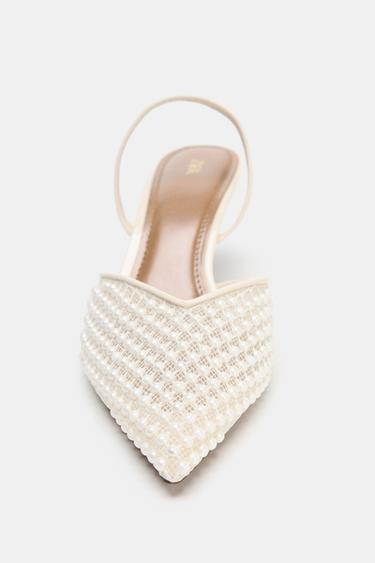CHAUSSURES OUVERTES À L'ARRIÈRE AVEC PERLES - Blanc de Zara - Image 4
