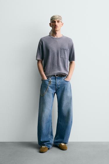 WASHED RELAXED FIT KNIT T-SHIRT - Faded blue by Zara - Image 0