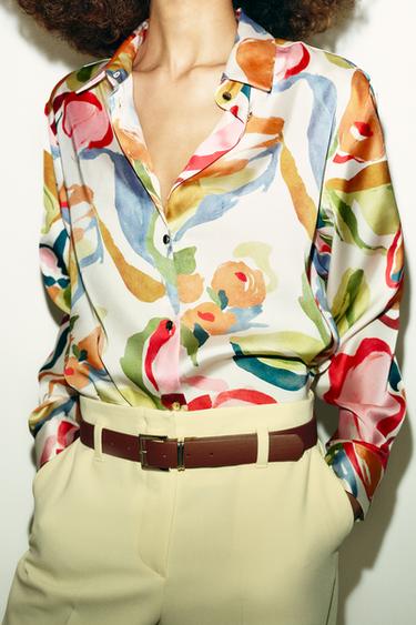 CHEMISE SATINÉE À IMPRIMÉ FLEURI - Multicolore de Zara - Image 3