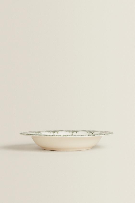 FLORAL DARK OLIVE EARTHENWARE SOUP PLATE