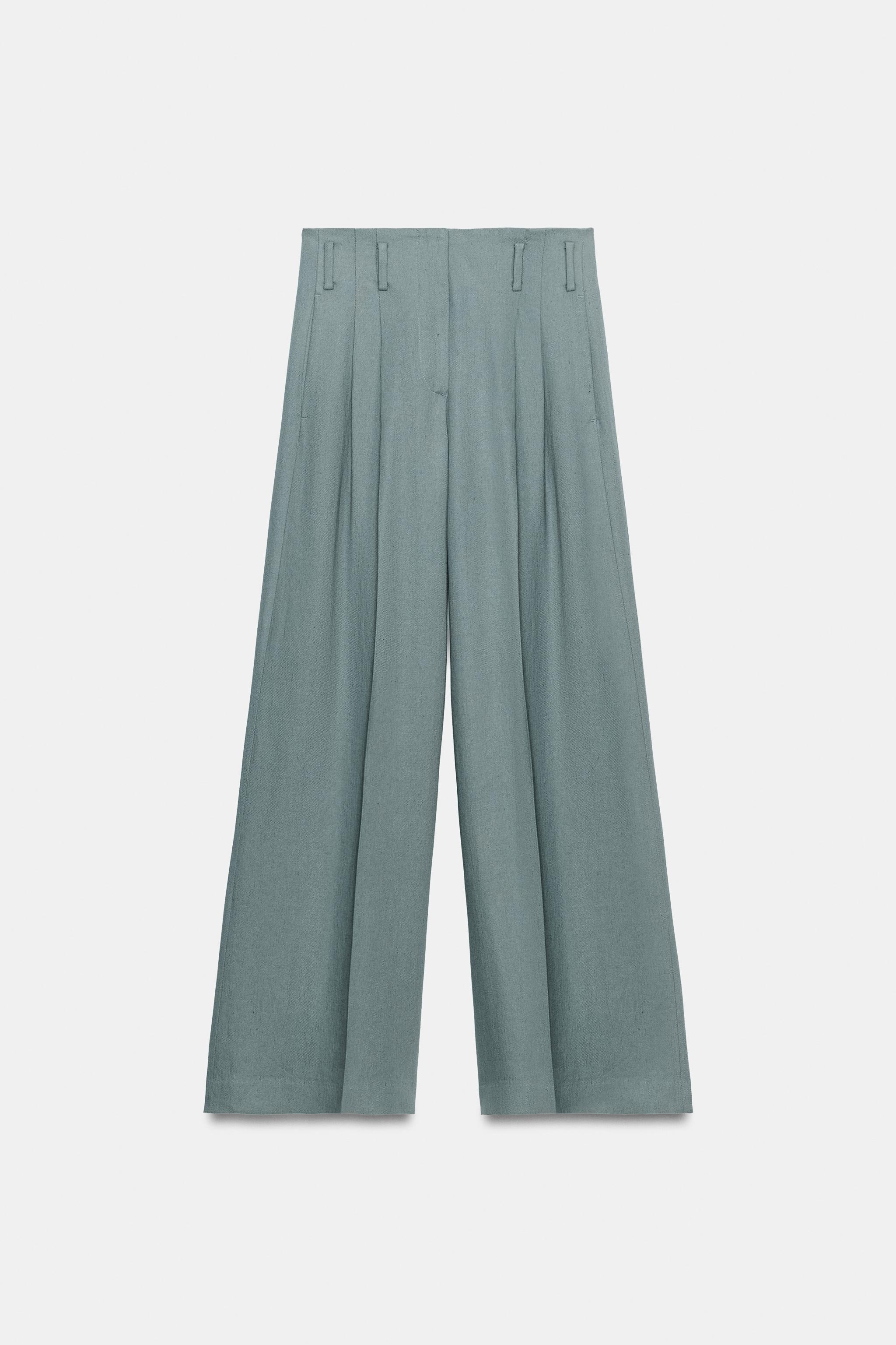 Zara ZW COLLECTION KETEN KARIŞIMLI PİLİLİ PANTOLON görsel 8