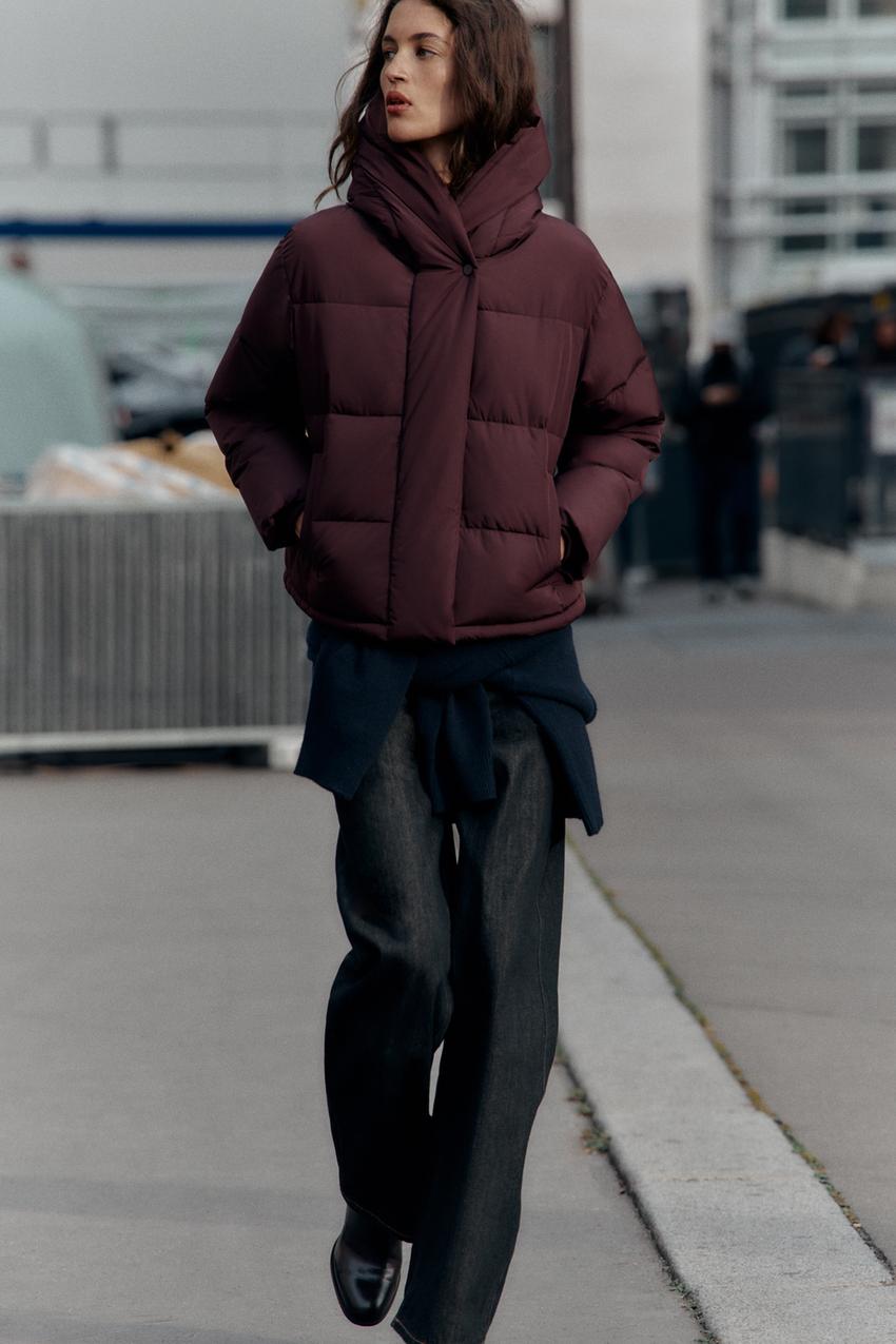 ショート丈フード付き撥水防風アノラック - バーガンディ | ZARA Japan 