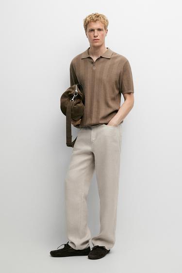 Polo punto rayas textura 100% algodón - Khaki claro de Zara