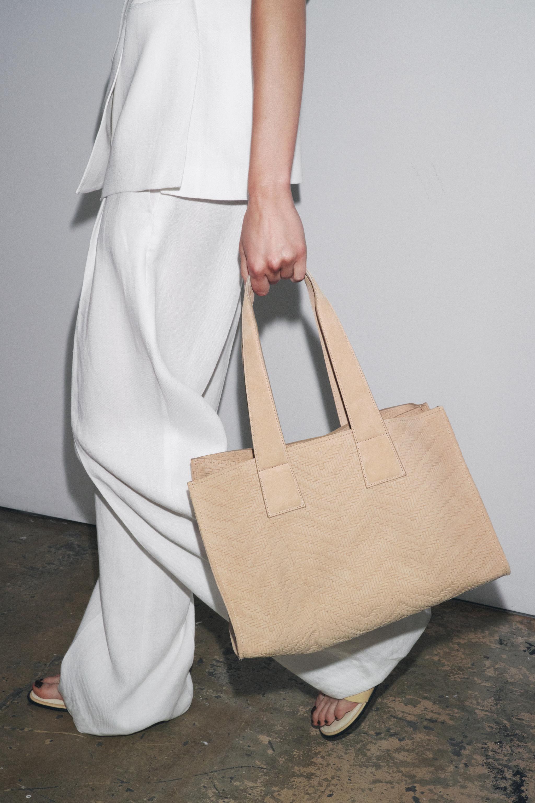 【特別送料無料！】 編み込みスエードトートバッグ - サンド/ブラウン | ZARA Japan バッグ