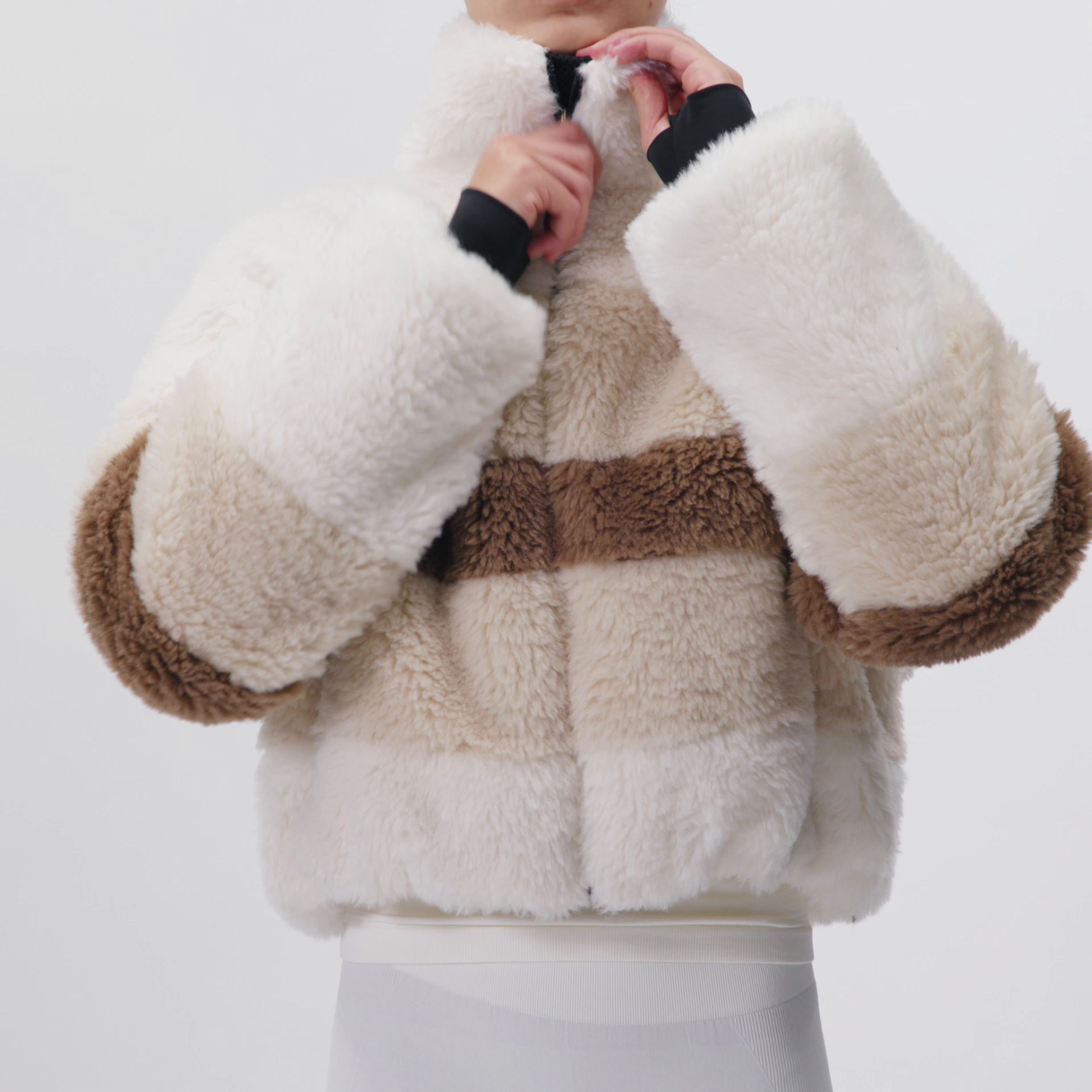 CROPPED FAUX SHEARLING COAT HEIQ XREFLEX™ RECCO® TECHNOLOGY SKI COLLECTION
