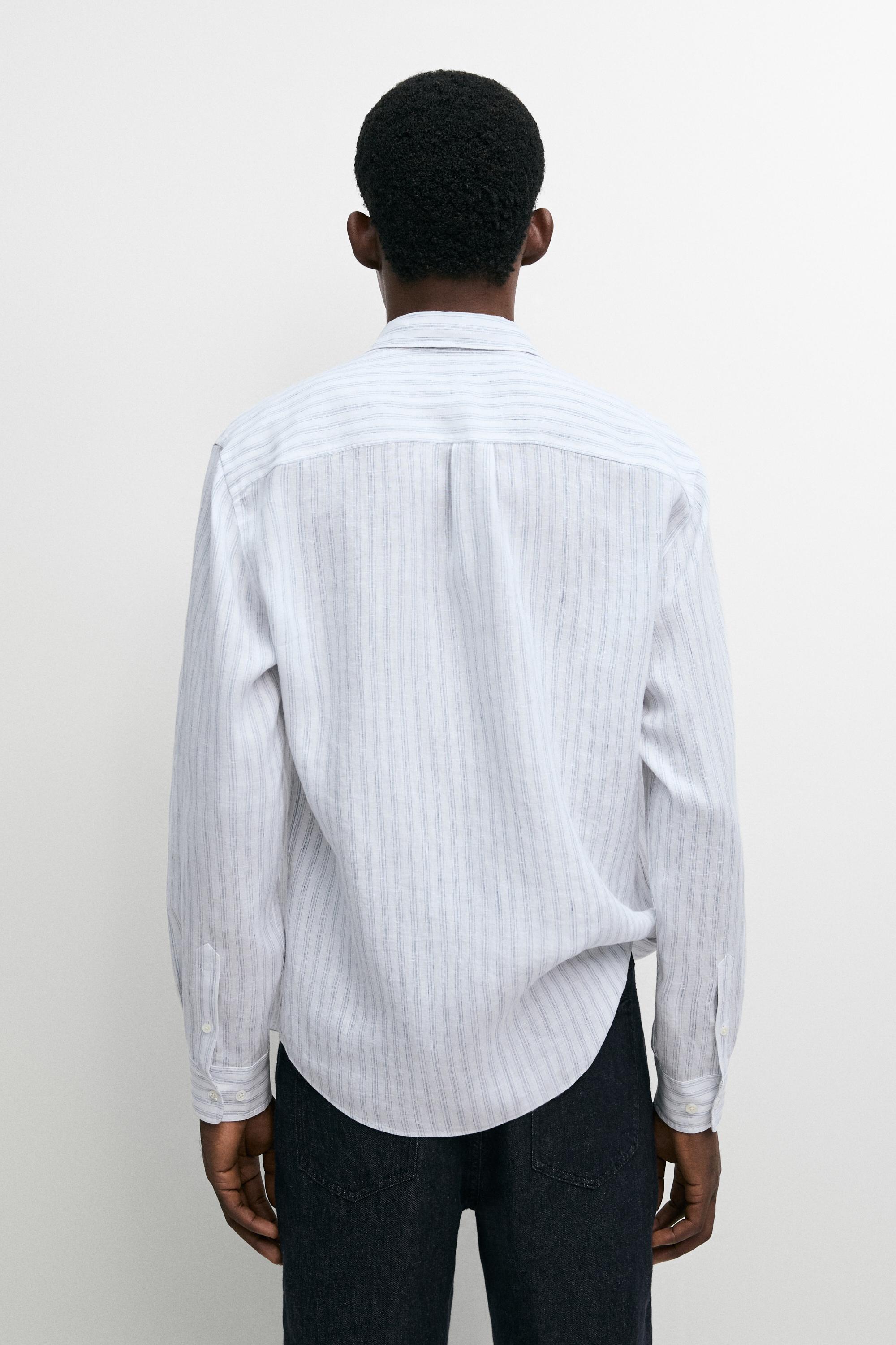 Extra-fine 100% linen striped shirt