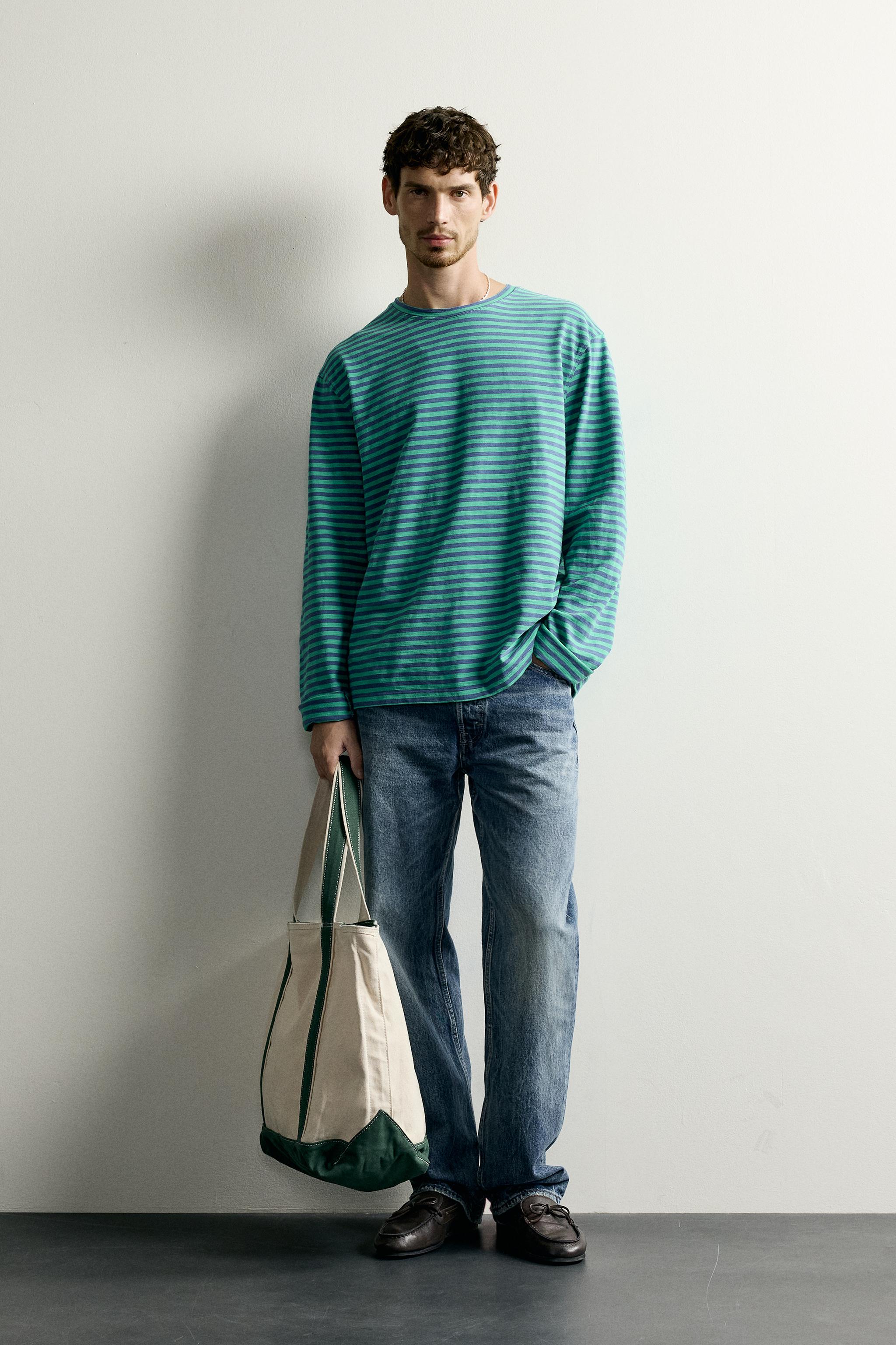 Мужские футболки Zara RELAXED FIT STRIPED JACQUARD T-SHIRT
