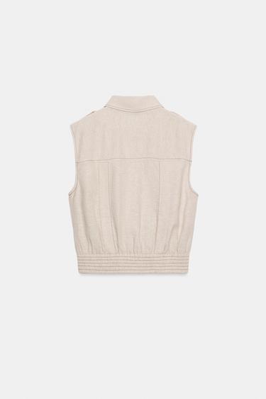 TOP EN LIN À SURPIQÛRES - Beige clair de Zara - Image 3
