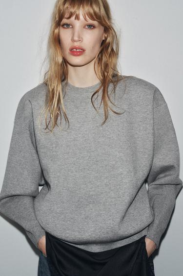 SWEAT EN MAILLE BORD-CÔTE - Gris chiné de Zara