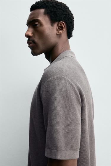 RELAXED FIT KNIT POLO SHIRT - Grey by Zara - Image 4