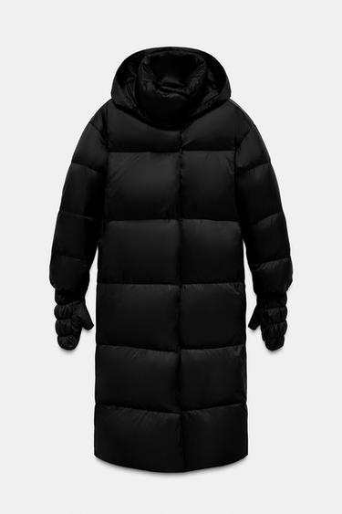 WATER-REPELLENT LONG DOWN PUFFER JACKET WITH HOODIE AND GLOVES - Black by Zara