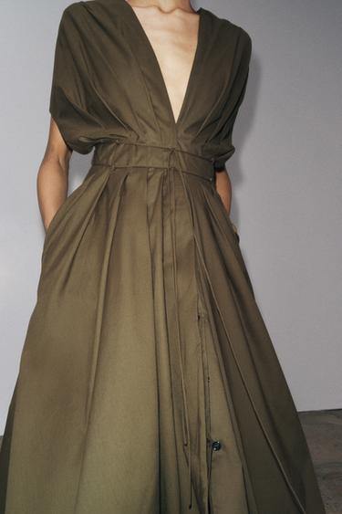 ROBE MIDI À PINCES ZW COLLECTION - Kaki foncé de Zara - Image 1