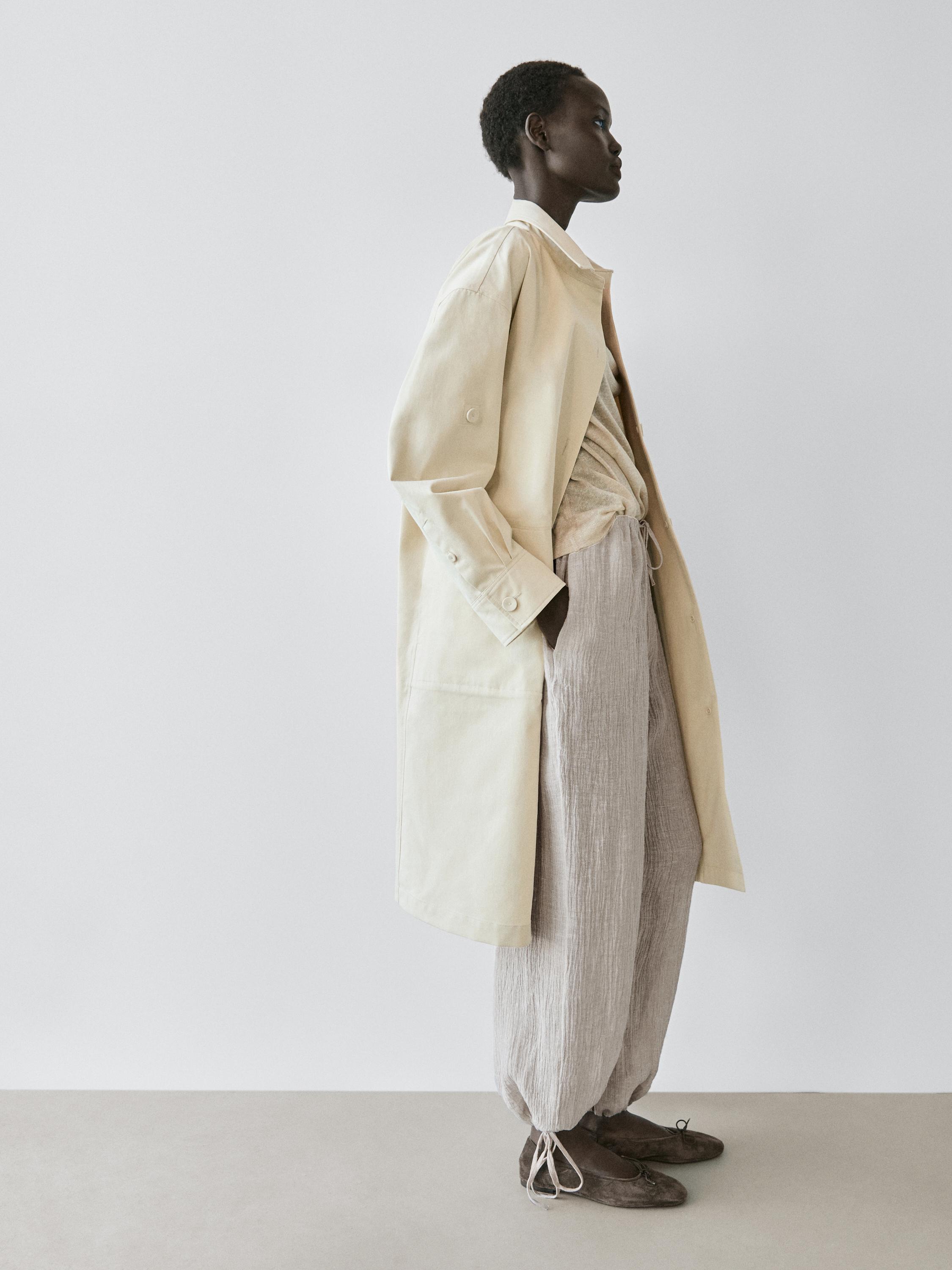 100% linen waffle-knit sarouel trousers