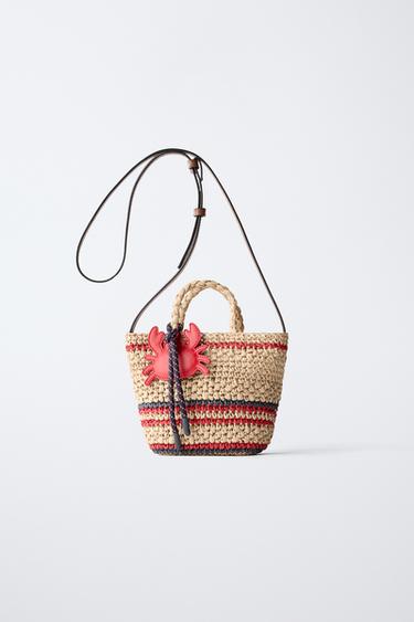 RAFFIA EFFECT CROSSBODY BAG WITH CRAB CHARM - Ecru White by Zara