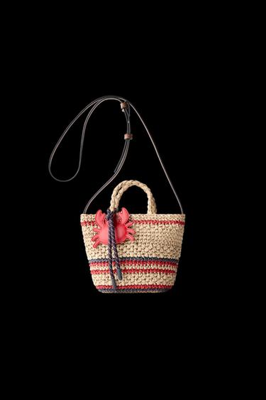 RAFFIA EFFECT CROSSBODY BAG WITH CRAB CHARM - Ecru White by Zara - Image 0