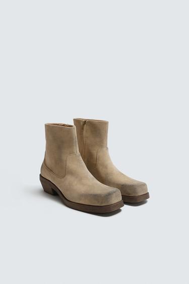 LEATHER COWBOY BOOTS - Sand Brown by Zara